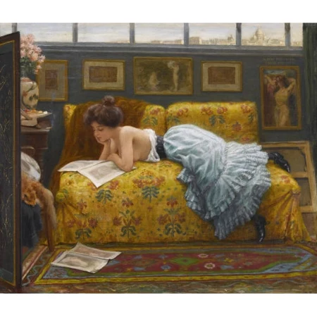 Pariser Atelier mit weiblichem Halbakt bei der Lektüre