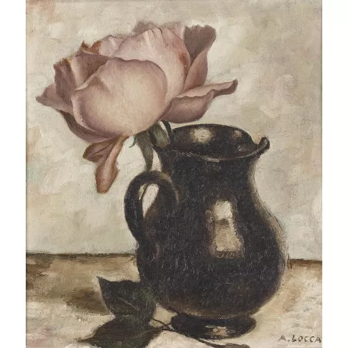 Albert Locca — Stillleben mit Rose in einem Krug.