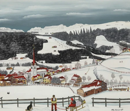 Gonten im Winter mit "Alpstein"-Skilift, 1969
