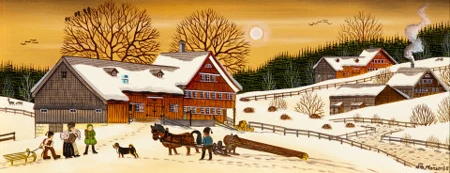 Tauwetter, am Holzschlitten, 1985