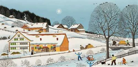 ALBERT MANSER — Schlittschuhlaufen im Bach. 1986. — Koller Auktionen
