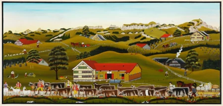 Alpabzug vor Appenzellerlandschaft, 1970