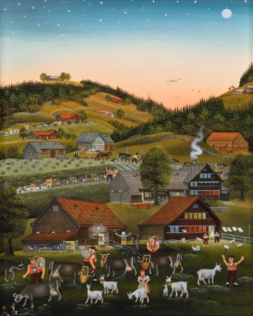 Alpfahrt morgens früh, 1990