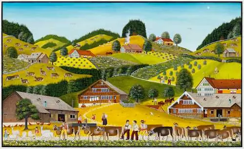ALBERT MANSER — Alpabzug (coming down from the mountains with livestock). 1976. — Koller Auktionen