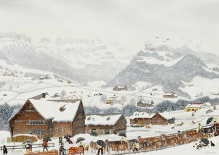 Winteralltag auf der Aulen Blick zum Alpstein, 1984