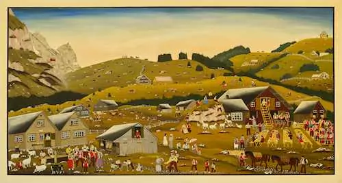 ALBERT MANSER — Alpstobete auf Potersalp. 1970. (midsummer festival at Potersalp) — Koller Auktionen