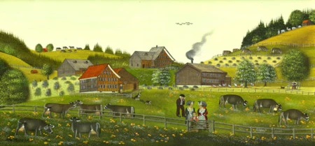 Albert Manser als 6jähriger auf der Bank, Sicht auf Appenzell hinunter. 1984.