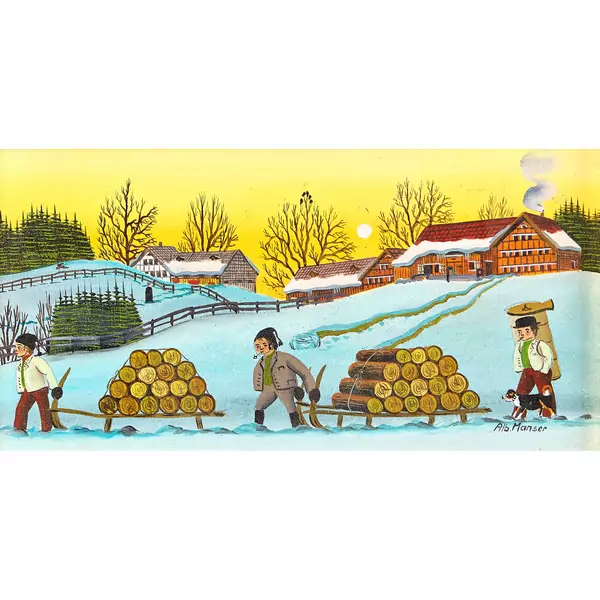 Appenzeller Landschaft mit winterlichen Holzfuhren