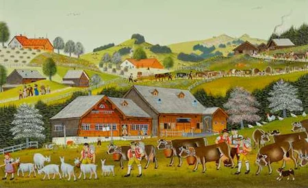 ALBERT MANSER — Alpfahrt im Frühling. 1987. — Koller Auktionen
