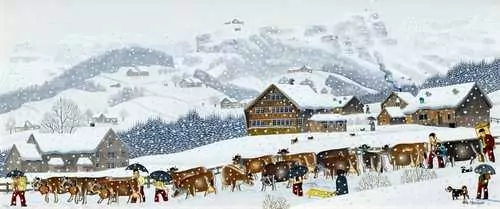 ALBERT MANSER — Winterlandschaft ("Oeberefahre mit Ebenalp, Schaefler, Saentis"). — Koller Auktionen