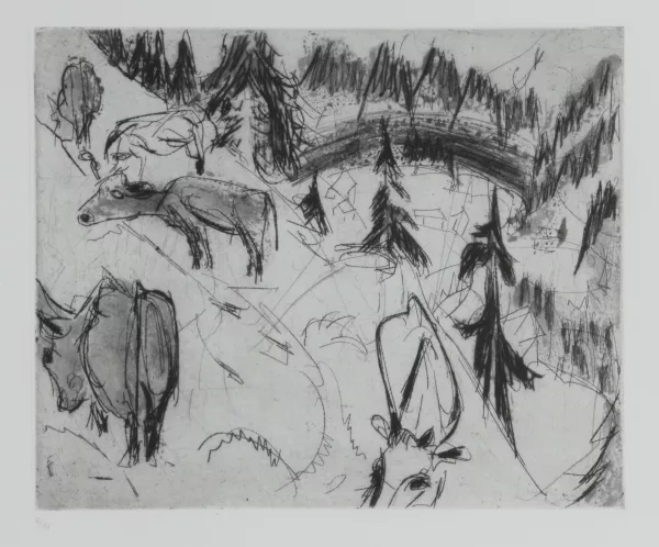 Albert Müller — 2 Blätter: Davoser Landschaft; Frauenkopf