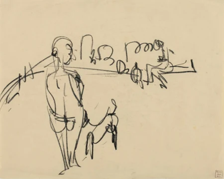 Stehende Figur mit Hund