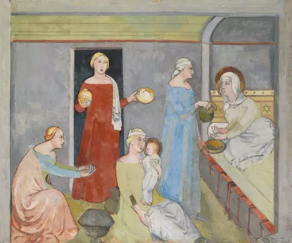 Albert Müller — Geburt der Maria – Nach Bartolo di Fredi in San Gimignano — Galerie Kornfeld