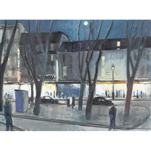 Albert Neuenschwander — Nächtliche Strassenpartie bei Vollmond.