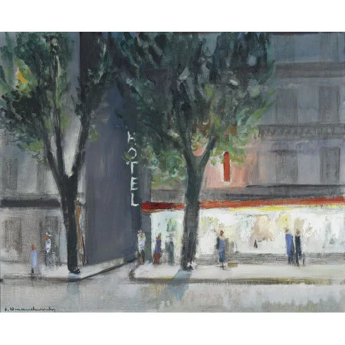 Albert Neuenschwander — Nächtliche Strassenpartie mit Hotel.