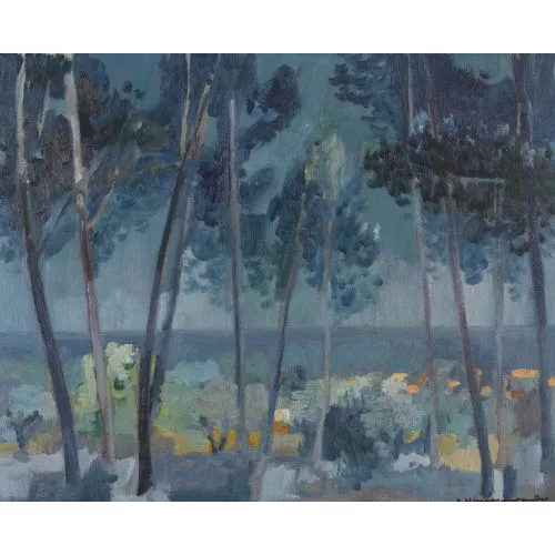 Albert Neuenschwander — Waldrand mit Uferlandschaft.