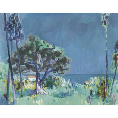 Albert Neuenschwander — Südfranzösische Landschaft unter tiefblauem Himmel.