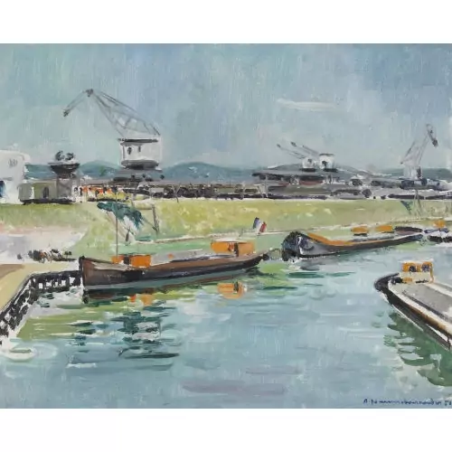 Rheinhafen mit Lastkähnen
