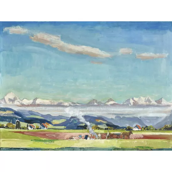 Landschaft mit Berner Alpen