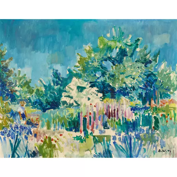 Garten mit Blumen und Bäumen