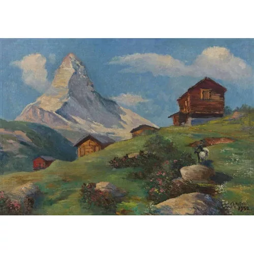 Albert Nyfeler — Alp mit Stadel vor dem Matterhorn.