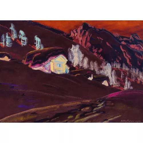 Albert Nyfeler — Winterliche Ansicht der Guggialp im Lötschental.