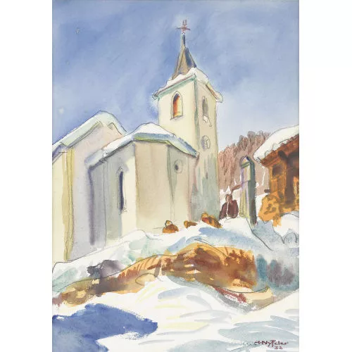 Albert Nyfeler — "Kirche von Blatten im Winter".
