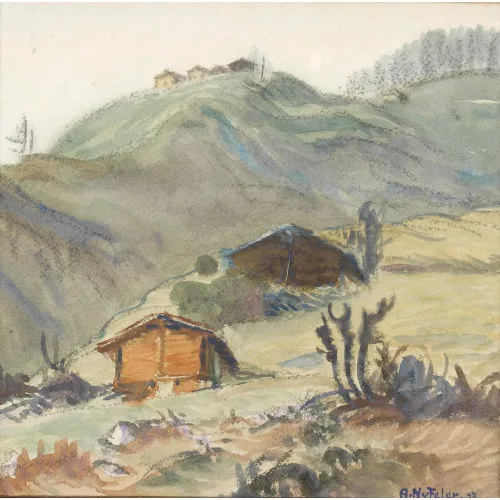 Albert Nyfeler — Berghang im Wallis mit Chalets.