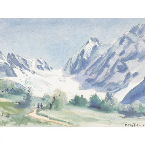 Albert Nyfeler — Berglandschaft im Sommer mit Gletscher.