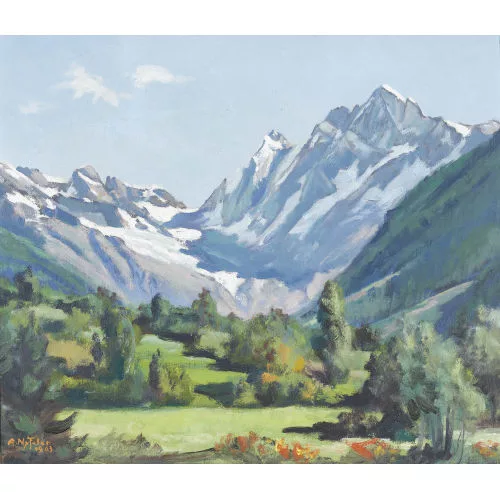 Albert Nyfeler — Ansicht des Lötschentals mit dem Langgletscher.