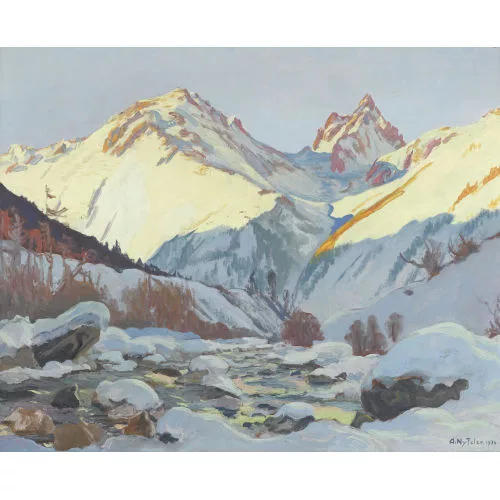 Albert Nyfeler — Sonnige Ansicht des Faldum Rothorns im Winter.