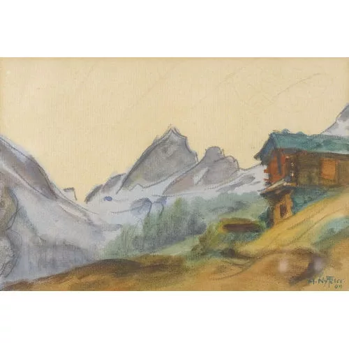 Albert Nyfeler — Berglandschaft mit Berghütte.