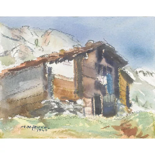 Albert Nyfeler — Walliser Chalet im Sommer.