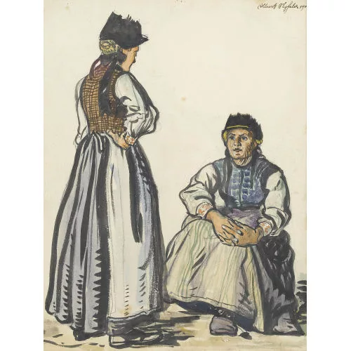 Albert Nyfeler — Zwei Lötschentaler Trachtenfrauen.