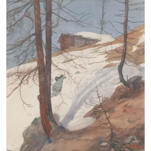 Albert Nyfeler — Chalet am Hang im Vorfrühling.