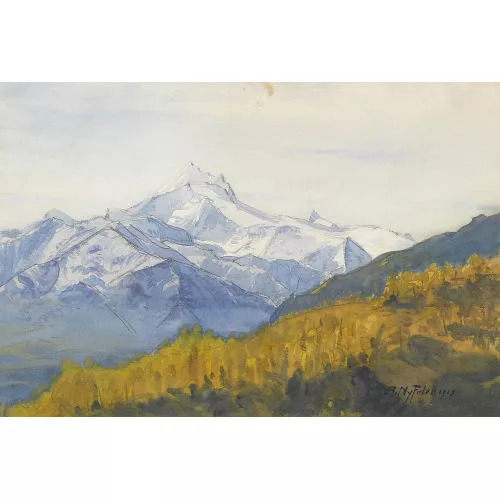 Albert Nyfeler — Herbstliche Gebirgspartie mit Bietschorn.