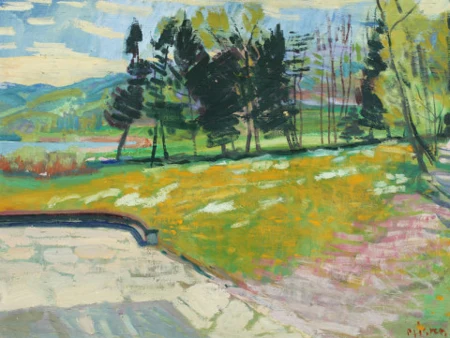 Landschaft mit blühender Wiese
