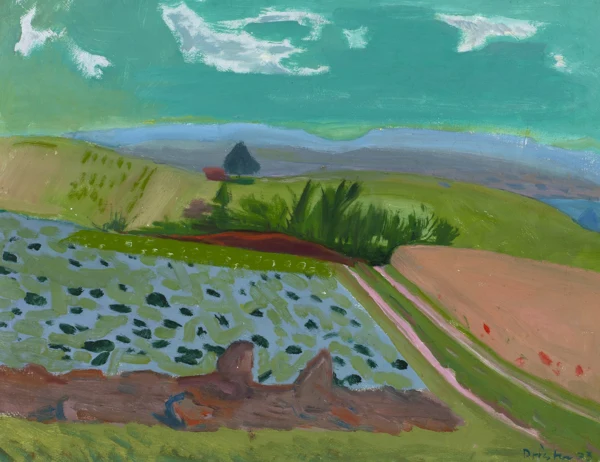 Albert Pfister — Landschaft mit Acker und Feldweg, 1973