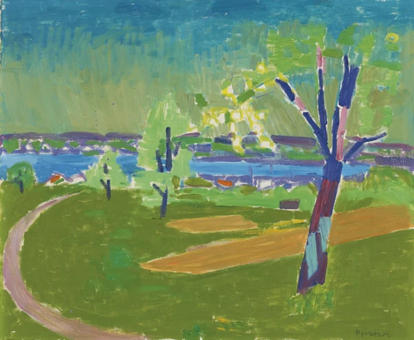 Albert Pfister — Frühlingslandschaft über dem Zürichsee (Erlenbach)
