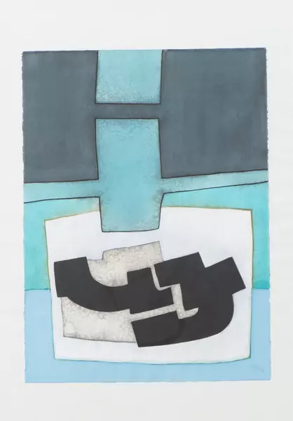 Albert ROUILLER (1938-2000), 'Composition abstraite en bleu' (1989), technique mixte sur papier — DognyAuction