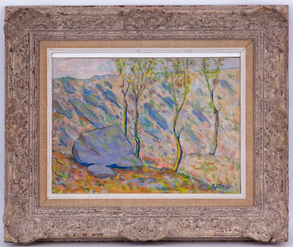 Albert Schmidt — Paysage aux quatre arbres et rocher