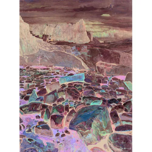 Albert Schmidt — Steinige Hochgebirgslandschaft mit Gletschermoräne.