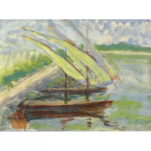 Uferlandschaft mit Segelbooten