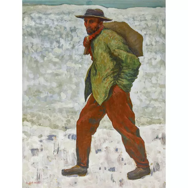 Bauer in winterlicher Landschaft