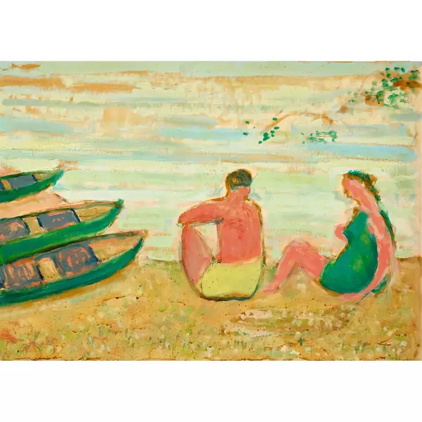 Zwei Badende am Strand