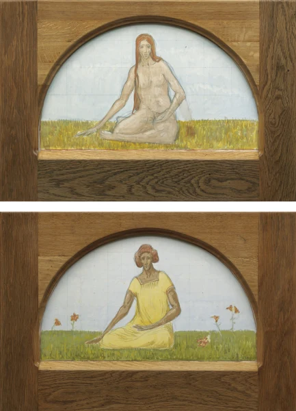 Albert Schmidt — SITZENDE FRAU IN GELBEM KLEID & WEIBLICHER AKT, 1911SITTING WOMAN IN YELLOW DRESS & FEMALE NUDE, 1911
