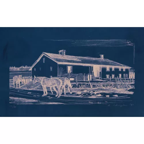 Albert Schnyder — Jurahaus mit Pferden.