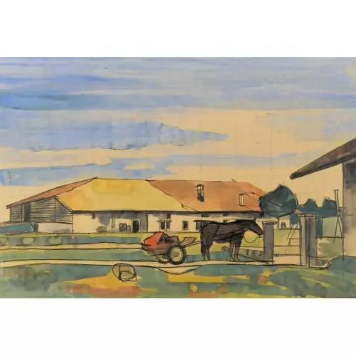 "Carriole devant la ferme"