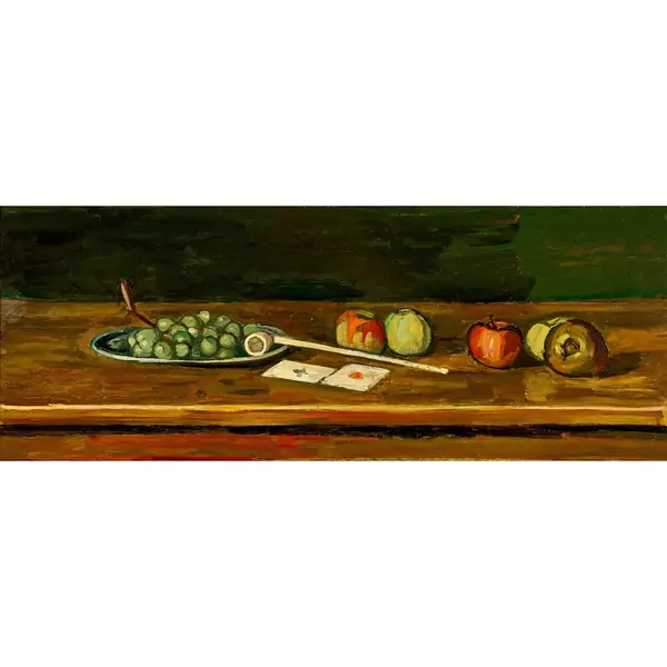 "Pipe, cartes à jouer, pommes"