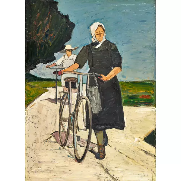 "Paysannes avec bicyclettes"